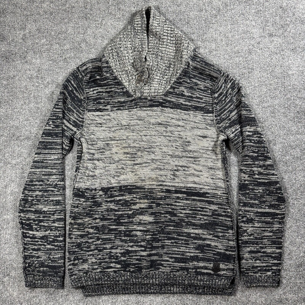 Trash Nouveau Sweater Mens Small‎ Zip Cowl Neck Gray Marled Knit